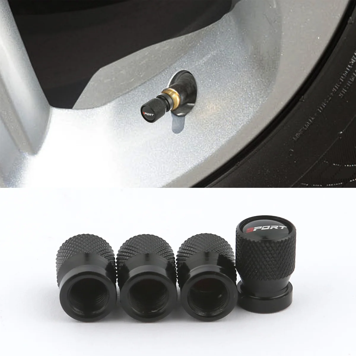 

Aluminum Alloy Car Tire Dustproof Air Valve Caps with Mesh Pattern 12mm Drip Glue Logo Anti-Dust Protection Tire Valve Caps
