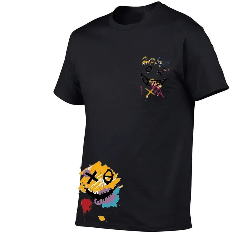 100% pure cotton T-shirt suitable for both men and women, fun and trendy graffiti, smiling face print, suitable for daily use