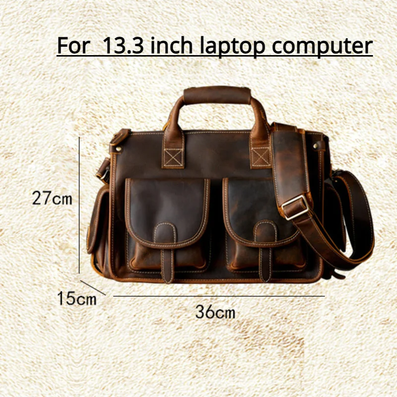 Vintage Men Satchels Messenger Bag Genuine Leather Luxury Man Handbags High Quality Crazy Horse Leather Male Travel Bags