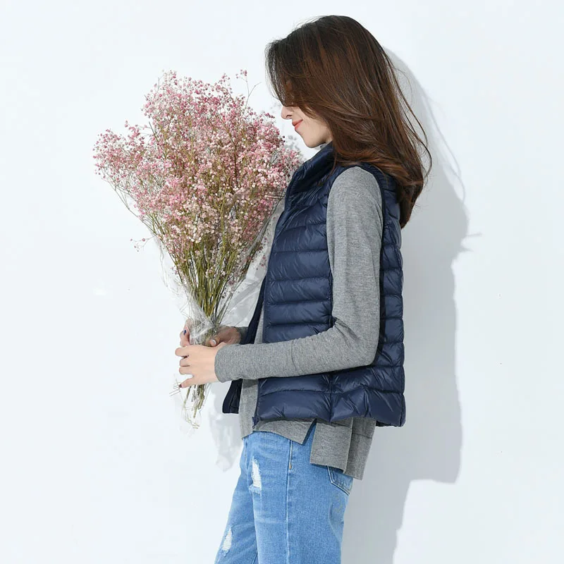 Piumino leggero da donna Piumino corto senza maniche Colletto alla coreana Capispalla invernale portatile Chaqueta De Mujer VT-328