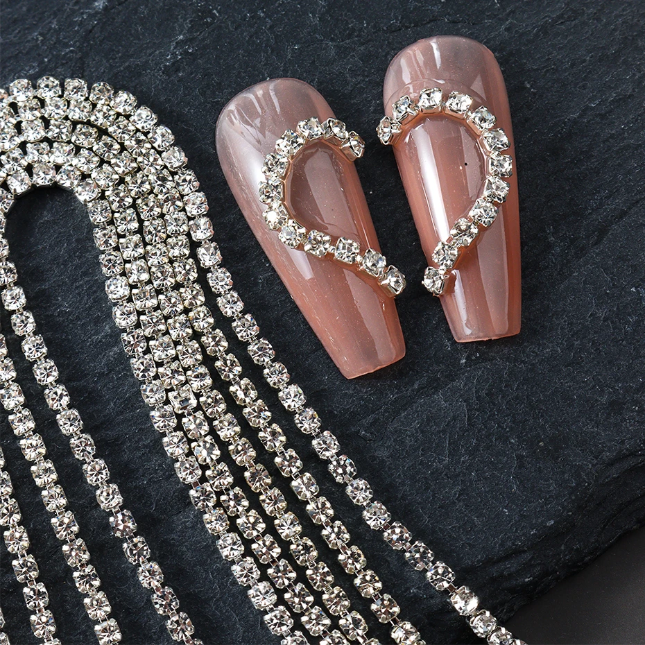 1 Packung lange, luxuriöse funkelnde Kette, Nagelzubehör, silbrige Metallkette mit Diamant-Dekorationen für DIY-Nägel, Kunstdekoration – Detail 8