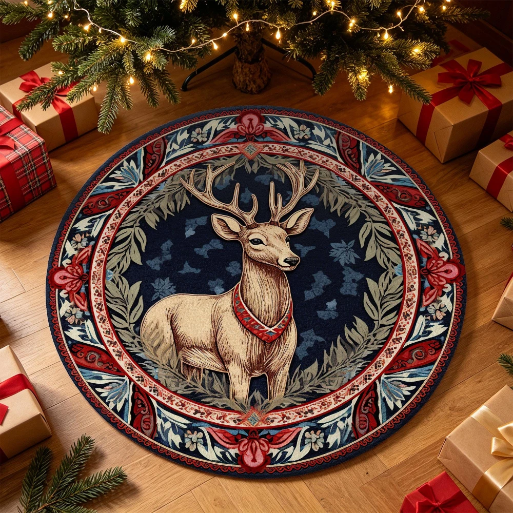 3D Illusion Santa Claus Bursting Out Ground Carpet Xmas Ornament Glitter Border Round Rug Festive Holiday Hallway Entrance