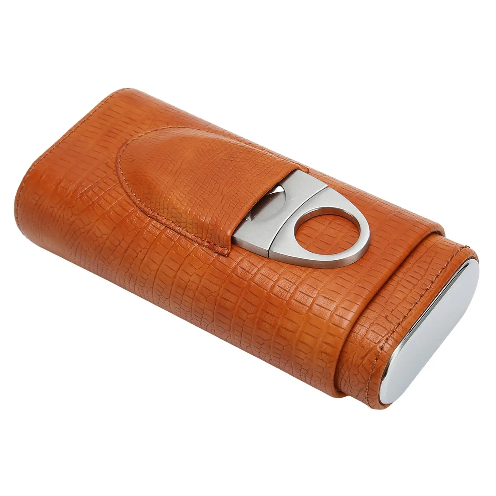 3-Finger Cigar Case with Cedar Wood Lining & Cutter - Portable Faux Leather Holder for men , Brown