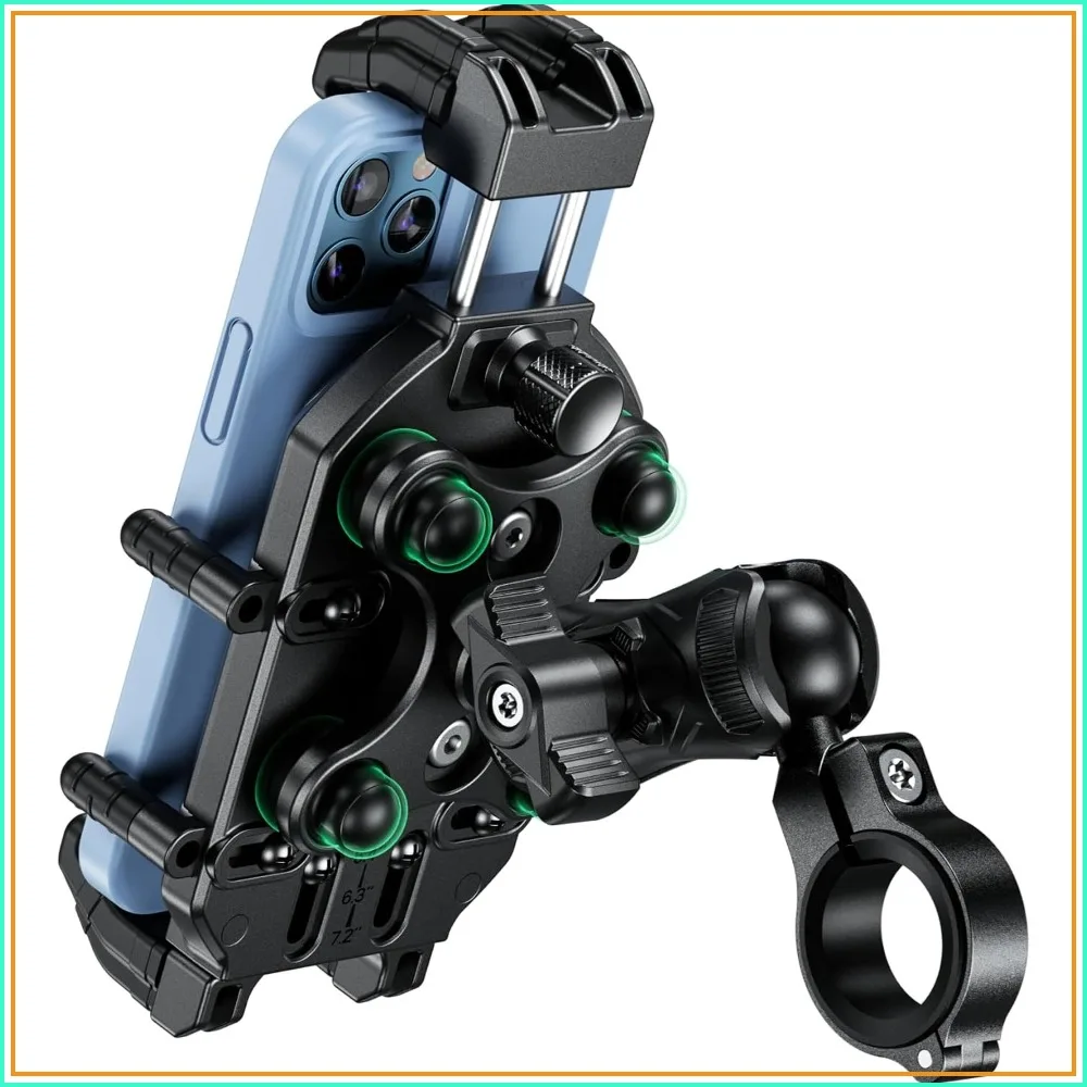 

Anti-Theft Motorcycle Phone Mount with Vibration Dampener, Secure Lock, Adjustable Size Handlebar Cradle for 5.4-7.2" Phones