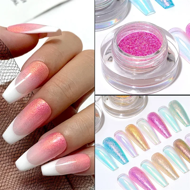 HNDO 8 Colors Aurora Reflective Polarizing Nail Powder for Gel Professional Manicure Nail Art Decoration Sparkle Pigment Glitter