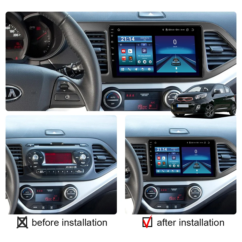 Car Radio Android 14 Auto All in One For KIA PICANTO Morning 2011-2016 Multimedia Player Carplay Stereo 2din GPS Navigation Wifi