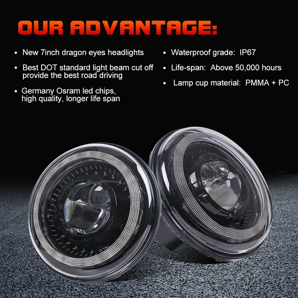 Accesorios De Auto New 7'' Round Led Headlights Hi/Lo Beam Auto Lamp 7inch Thar Lights For Jeep Wranglers Motorcycle