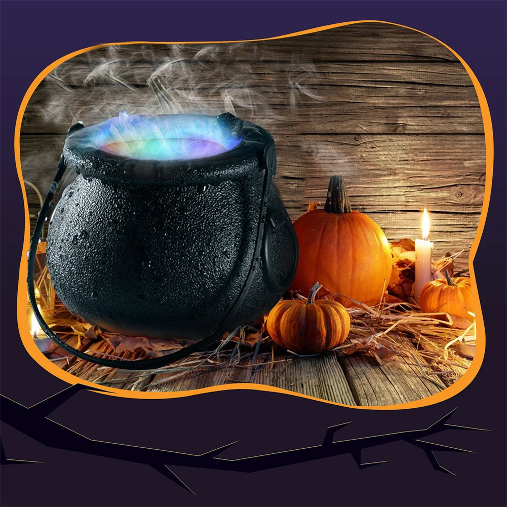 Halloween Witch Cauldron Fog Maker 6 LED Lights Water Fountain Mist Maker Color Changing for Halloween Decorative Prop