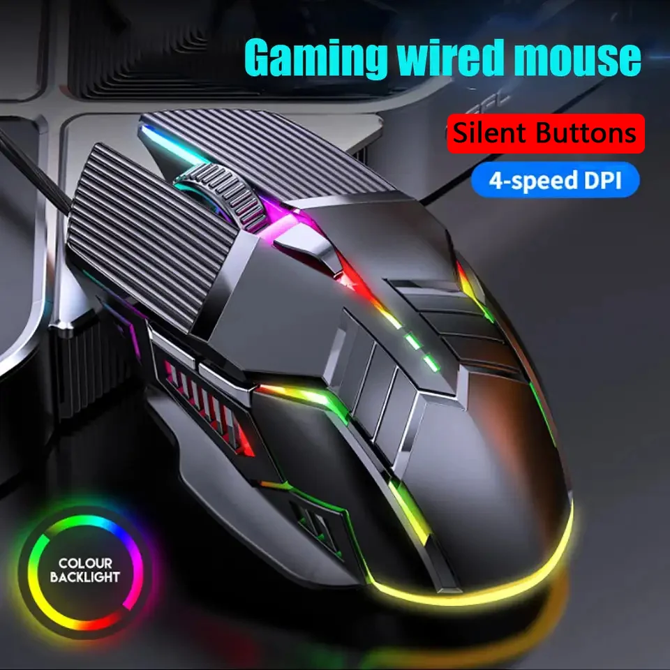 PC Wired Gaming Mouse Gamer Computer Mouse Silent Ergonomic Mause 6 keys with RGB Backlit Game Mice Mute For Laptop Desktop