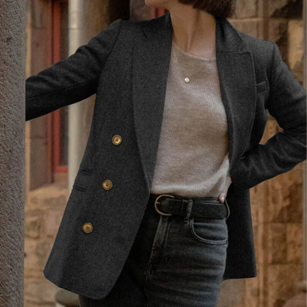 Women's Herringbone Blazer Coat Shawl Collar Clothing Female 3 Buttons Women's Casual Short Jacket 2024 Latest Women’s Clothing