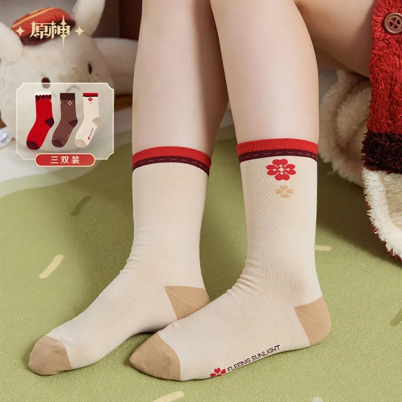 

Genshin Christmas Mid Tube Socks Three Pairs Set Inspired By Cartoon Theme Cozy Soft Cotton Warm Gift Choice For Winter Holiday