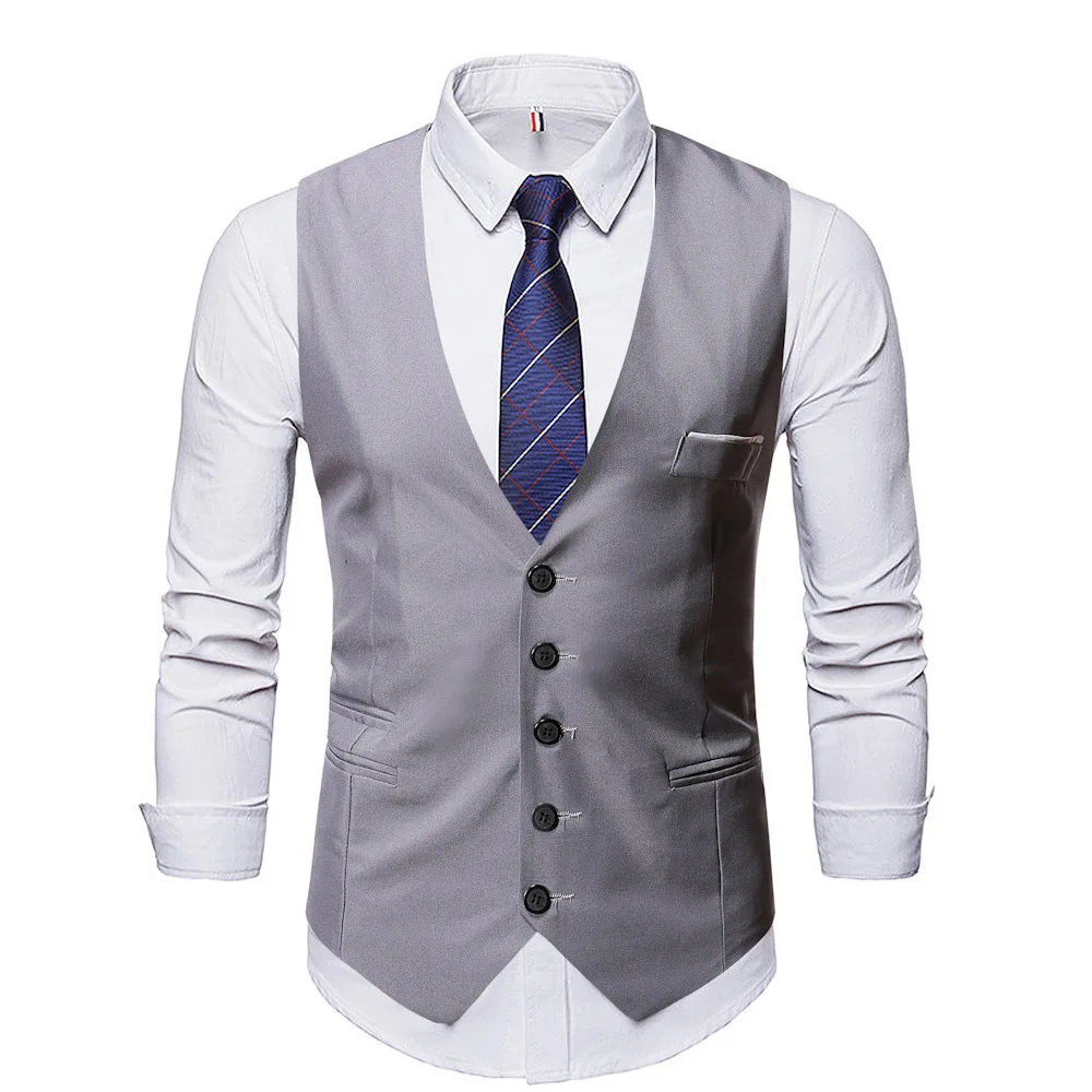 

New C2054 European and American retro single-breasted multi-button men's groom suit vest cardigan solid color vest