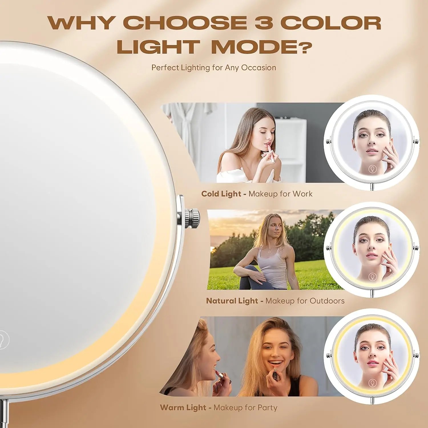 1x/20x360°rotating makeup mirror with adjustable brightness and magnification function,5000 mAh rechargeable double-sided mirror