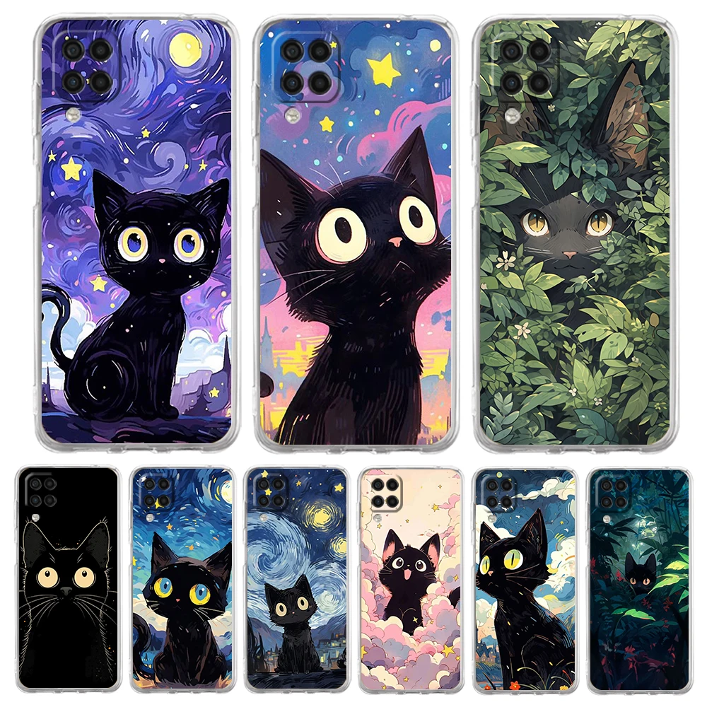 Artistic Black Cat Starry Night Case For Samsung A13 A33 A35 A55 A73 A53 A23 A51 A71 A21S A31 A41 A05s A03S A15 A25 5G Cover