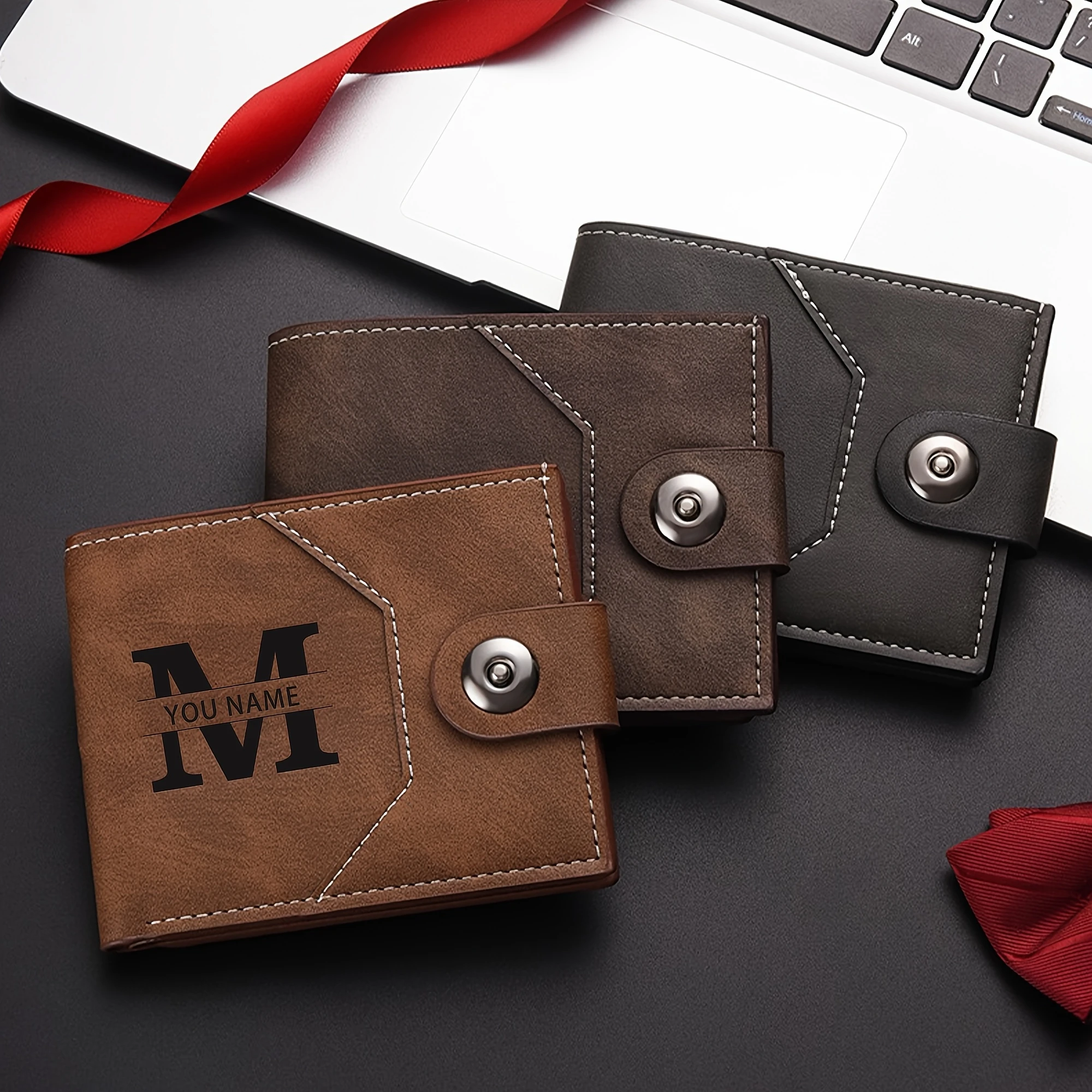 Customized Name PU Leather Men's Short Wallet Ultra Slim Credit Card Holder Multi Card Case Purse Portable Youth Fashion Purse
