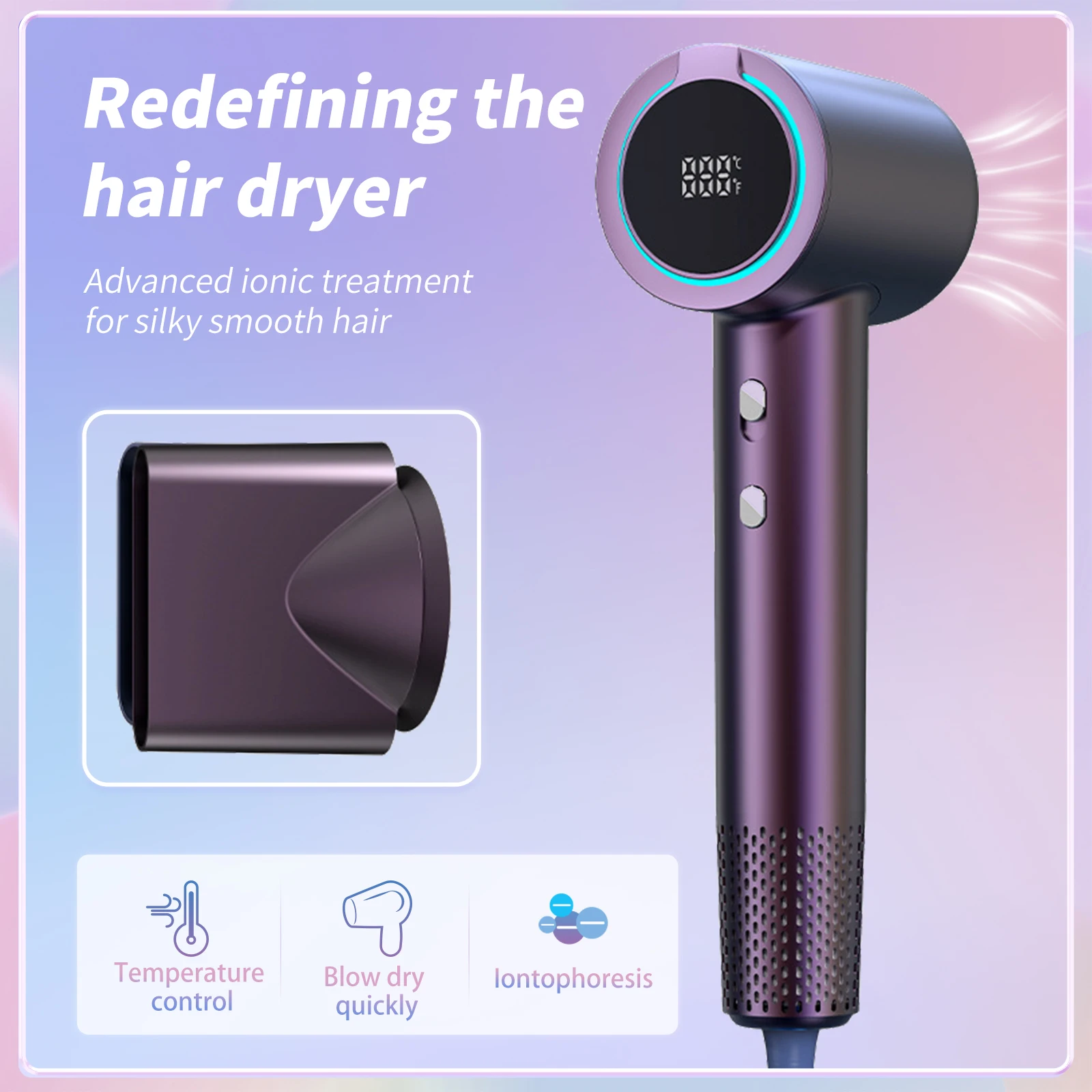 YAWEEN Negative Ion 110000RPM High-Speed Hair Dryer Professional Hair Dryer Low Noise LED Light Temperature Display Fast Drying