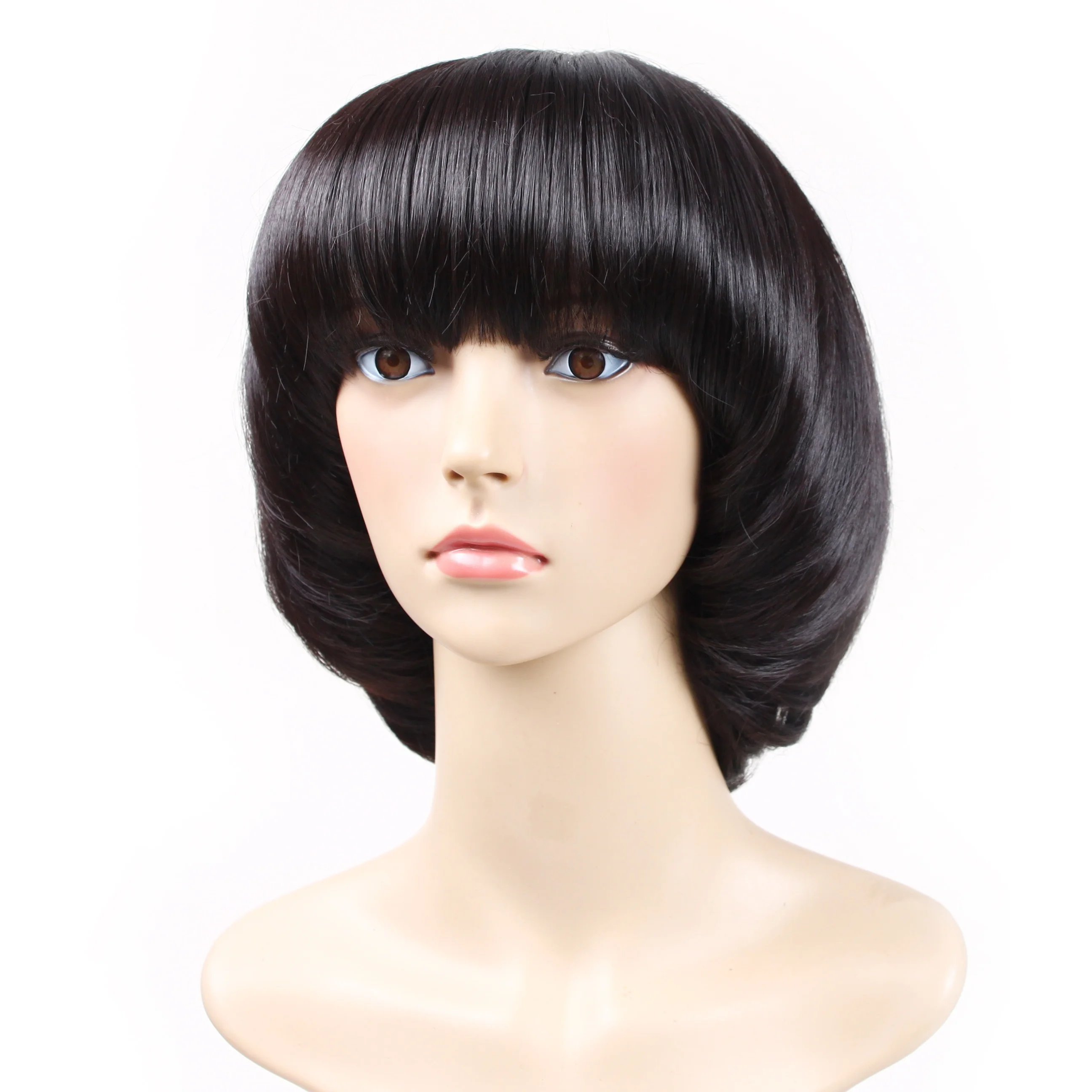 Fashionable Women's Short Bob Wig with Mushroom Cut, Synthetic Fiber, No Lace, Full Wig