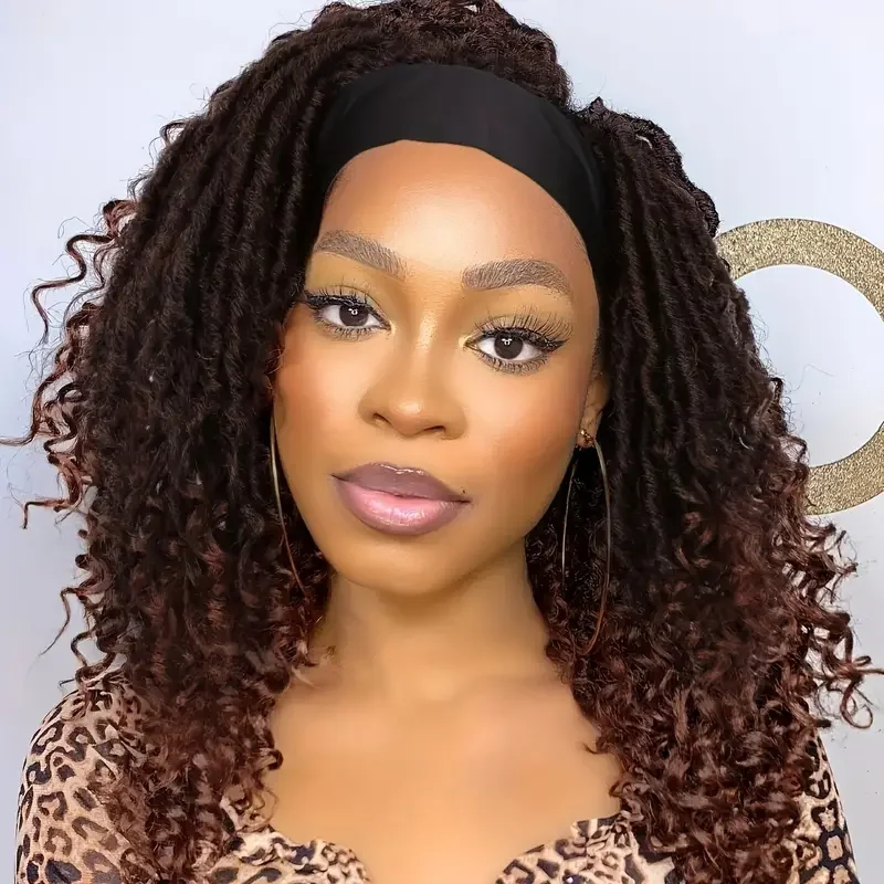 

Belle Show Synthetic Short Headband Dreadlock Wig with Curly Ends 16 Inch Soft Faux Locs Wigs High Temperature Fiber Wig