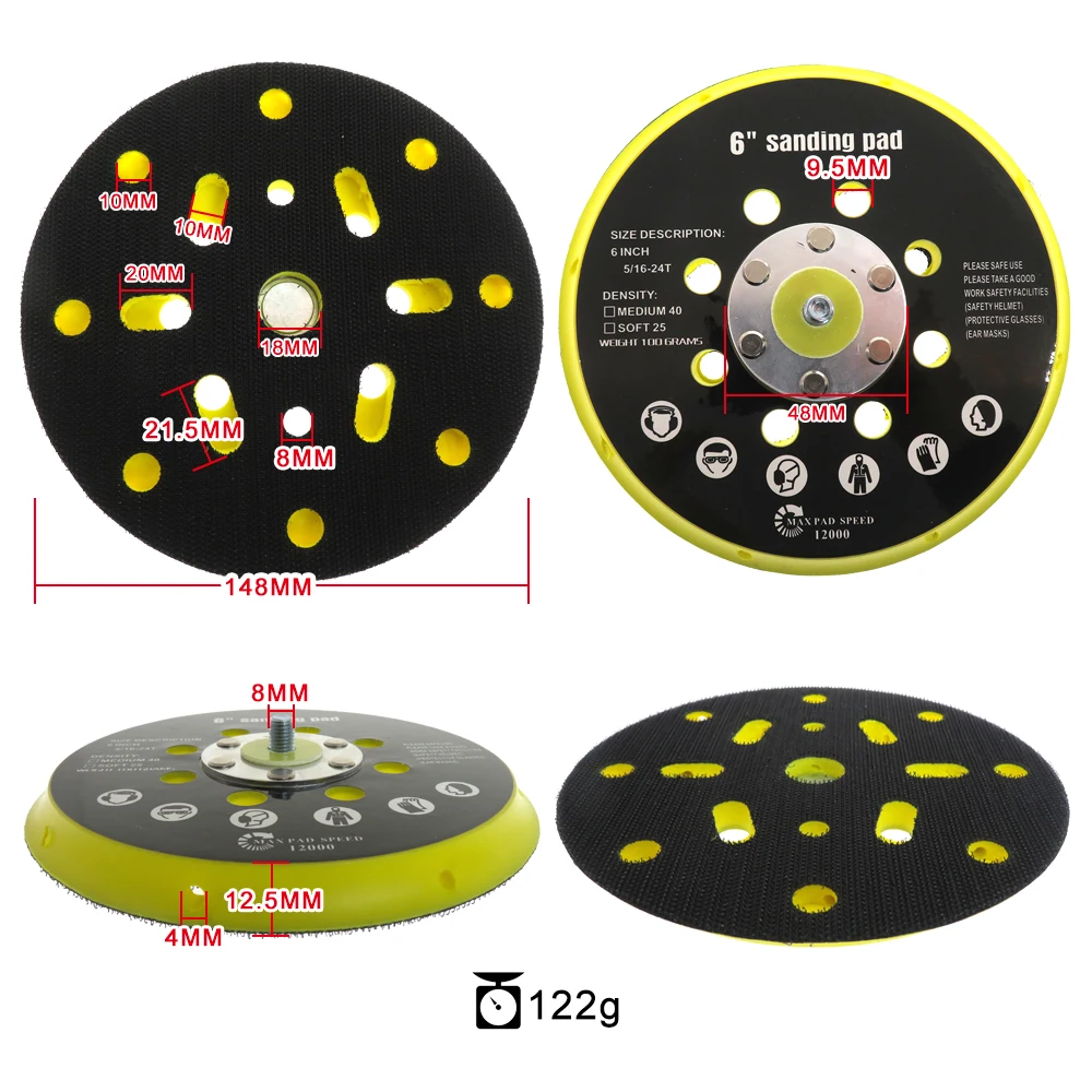 6 Inch 17 Holes Hook and Loop Sander Backing Plate 150mm Compatible With Festool RO1 ES150 ET2 ES150 ETS 150 For BO6030 & BO6040