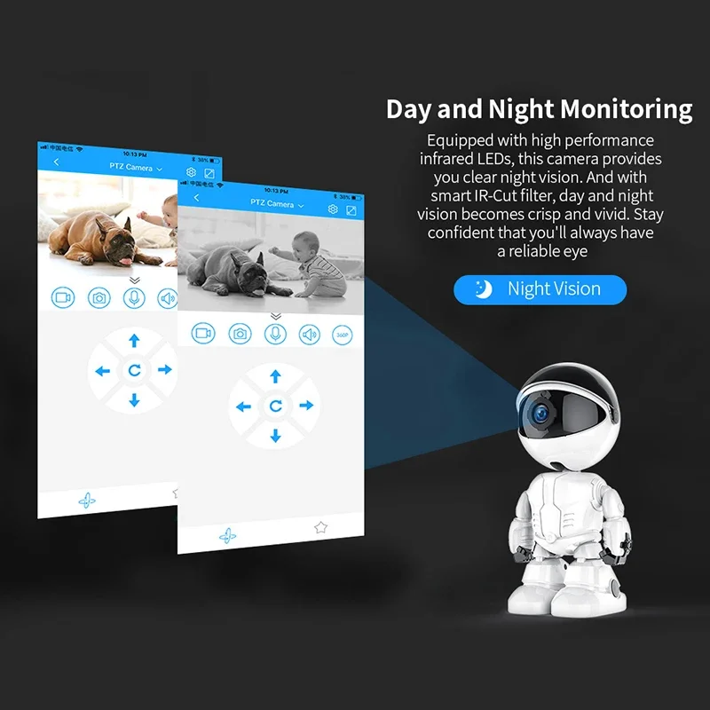 كاميرا روبوت للأمان الداخلي ، مراقبة الأطفال ، التتبع التلقائي ، الرؤية الليلية ، CCTV ، WiFi ، المراقبة ، P