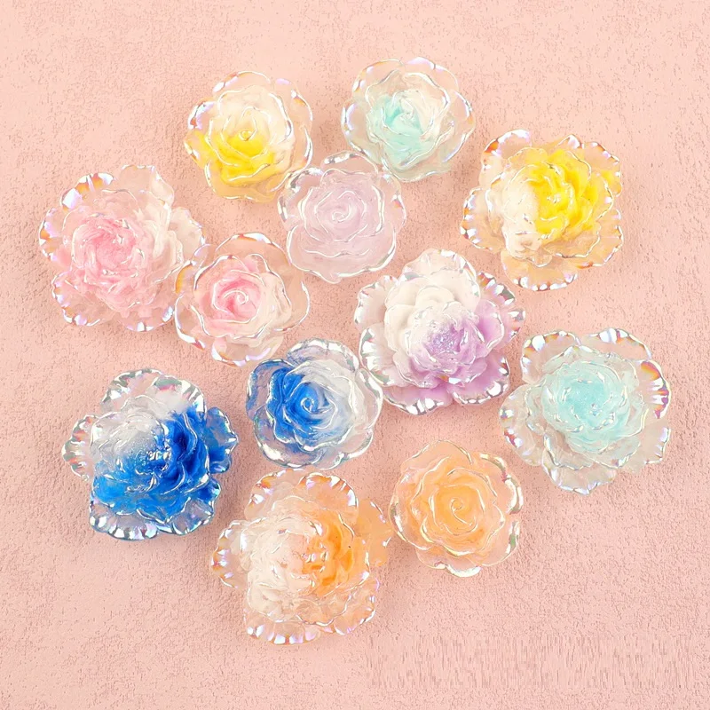 10PCS Electroplating two-color rose resin accessories hairpin DIY cream glue phone case material camellia flower cave shoes acce