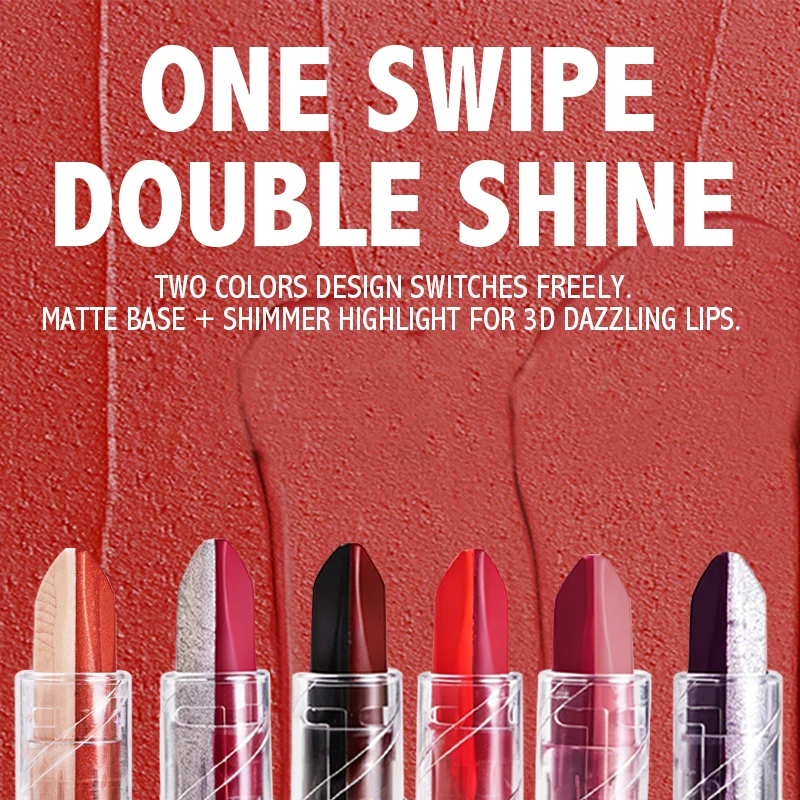 Dual-color pearlescent lipstick, with vivid color, long-lasting luster, easy to apply, and natural makeup effect
