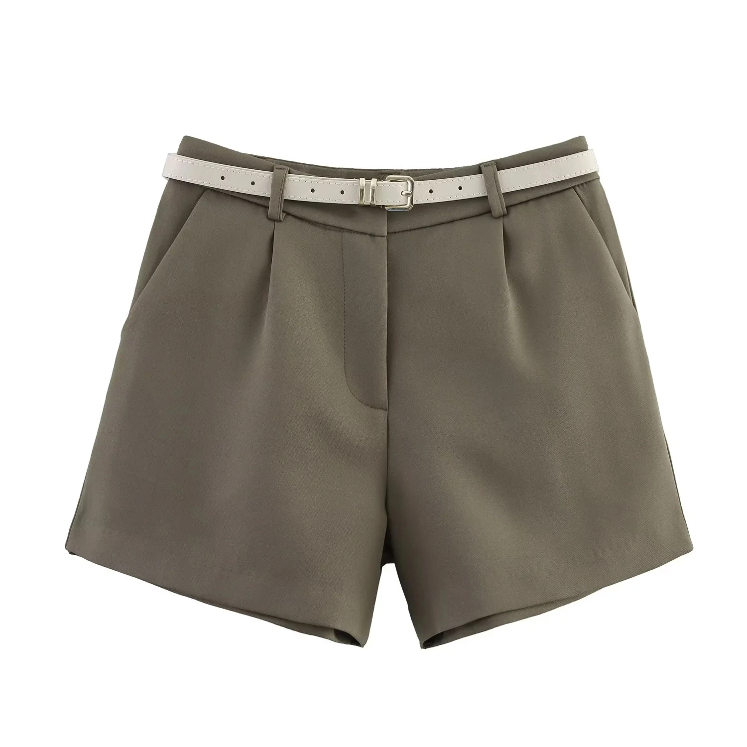 Nowe letnie damskie spodnie codzienne z paskiem, plisowane, do pracy, prosty krój, wygodne, z włókna poliestrowego.