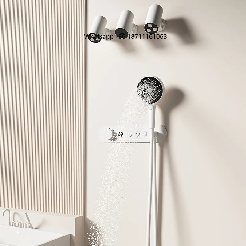 Concealed Copper Thermostatic Light Luxury Shower Set Embedded Wall Waterfall Effect Digital Display Hot Cold Water Shower