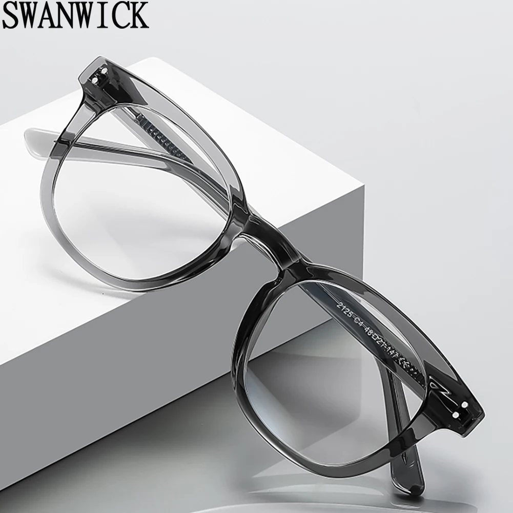 

Swanwick acetate anti blue light blocking glasses for women TR90 korean retro square glasses frame men classic gray leopard