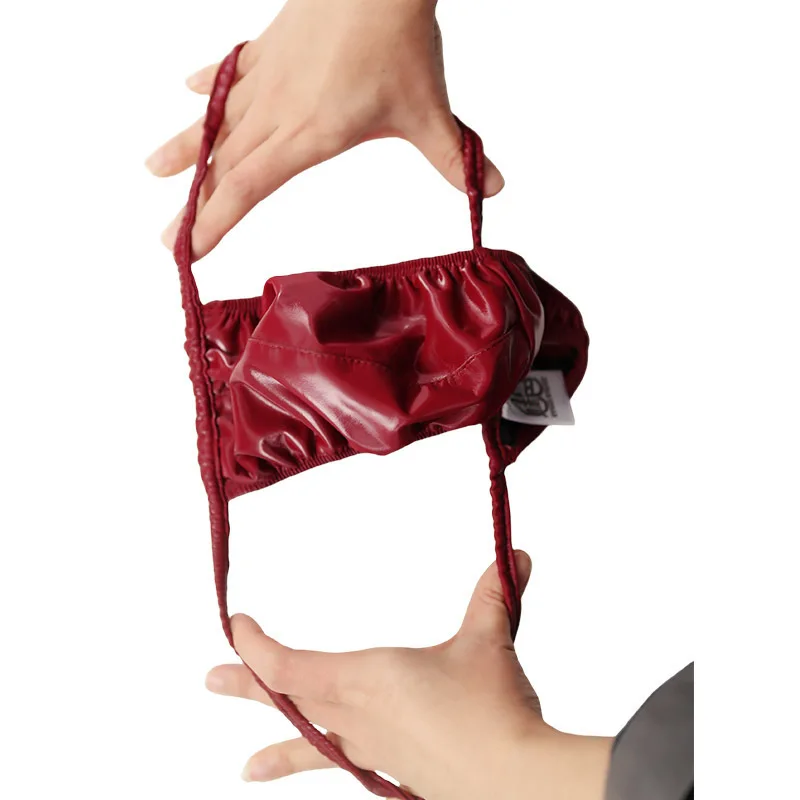 

Мужские трусы из искусственной кожи с Т-образной спинкой в стиле жука, глянцевые латексные сексуальные бандажи, карнавальное нижнее белье, U-выпуклые мягкие трусики-стринги