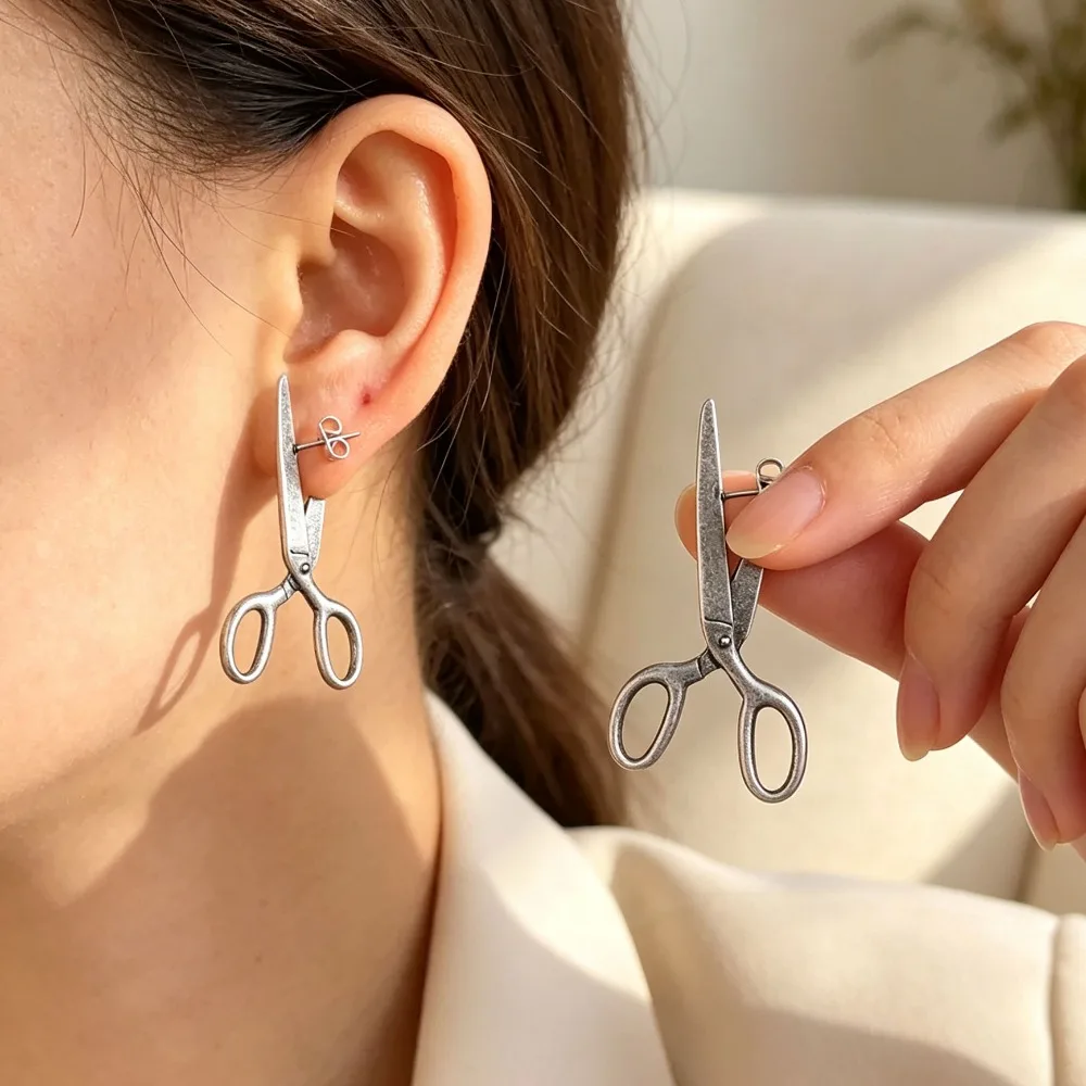 Punk Style No Plating Alloy Scissor Stud Earrings Edgy Design Ideal Music Festival Present Ear Accessories