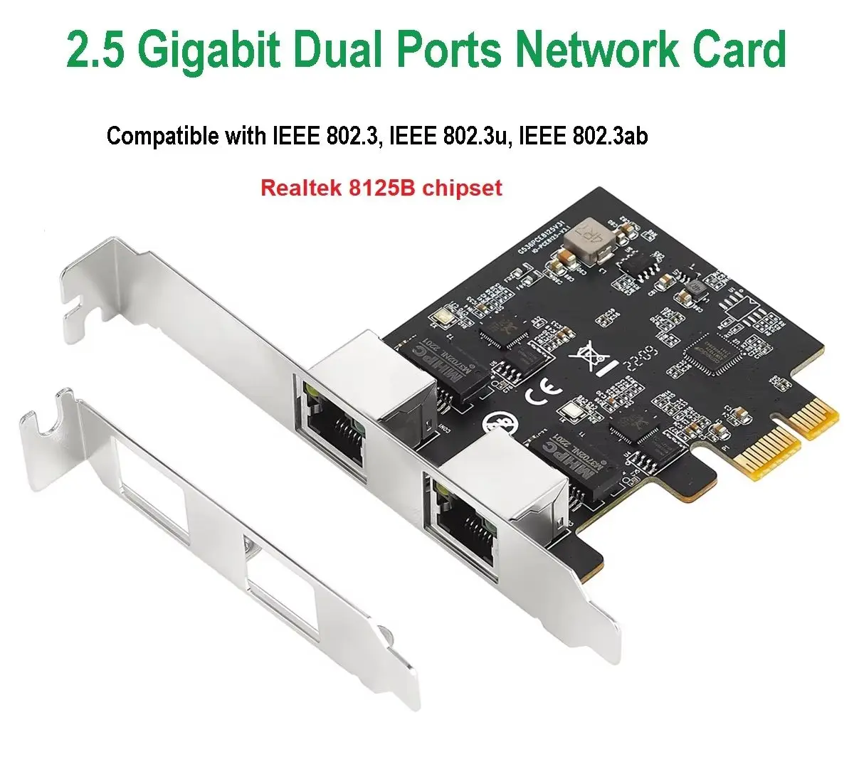 2.5GBase-T Gigabit Network Adapter with 2 Ports 2500Mbps PCIe 2.5gb Ethernet Card RJ45 LAN Controller Card