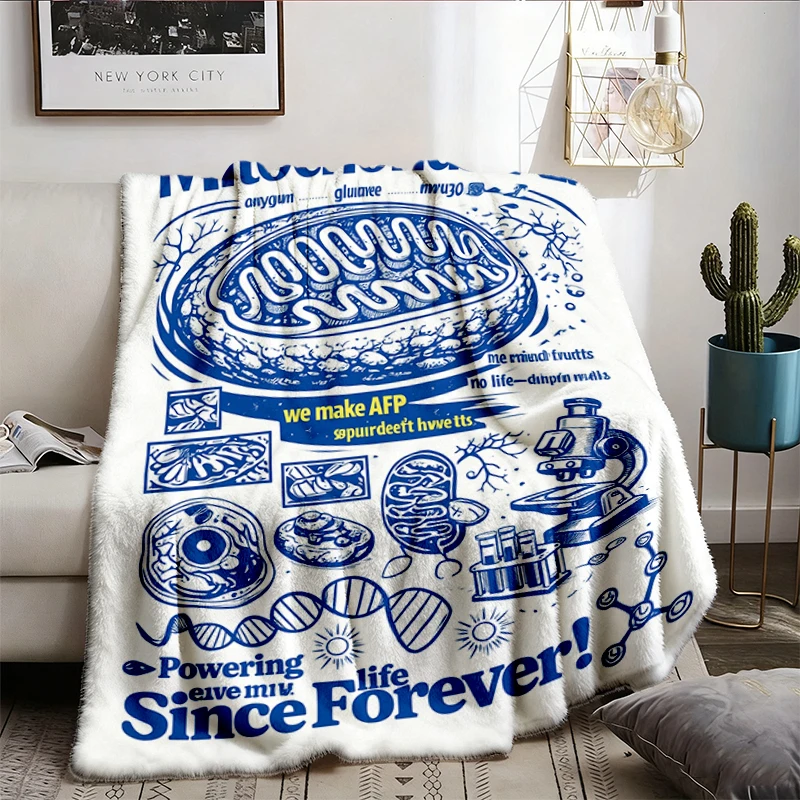 Mitochondria Vintage Science Flannel Blanket, Retro Biology Graphic Flannel Throw, Geek Lab Humor Warm Blanket