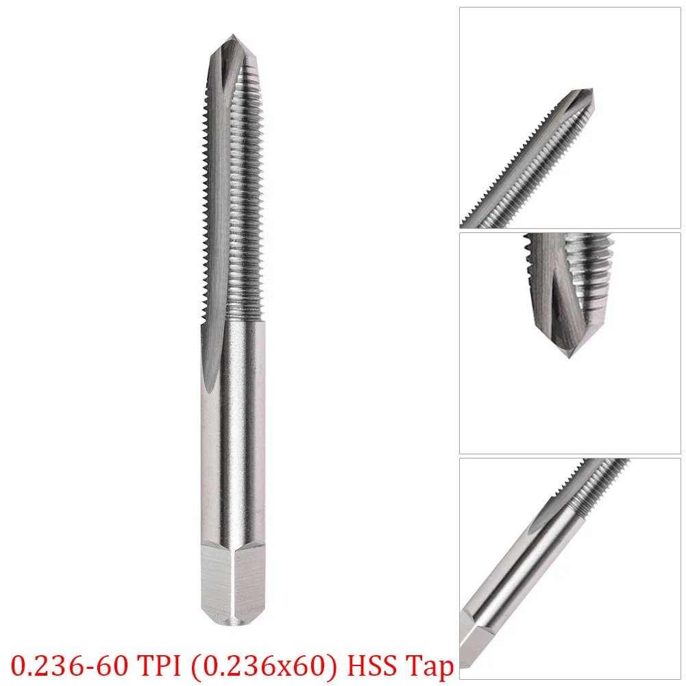 0.236 inch 60 Threads Per Inch HSS Tap 3 Flute Design with Pointed Start for Clean Thread Finish and Reduced Breakage Risk