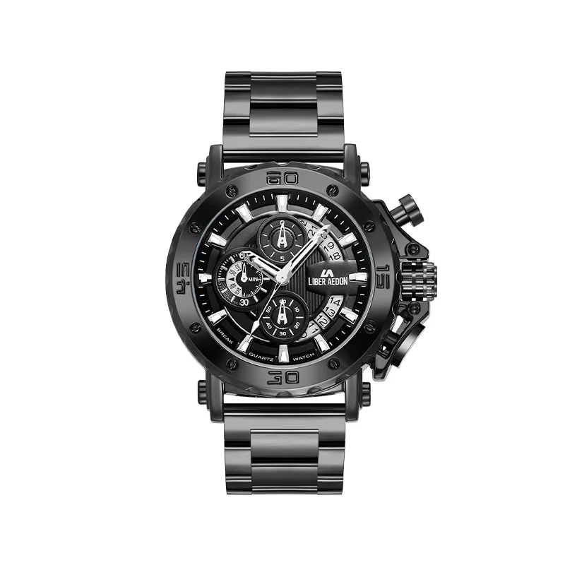 

Кварцевые часы с тремя глазами и шестью стрелками, хронограф, многофункциональные часы со стальным ремнем, мужские деловые спортивные часы