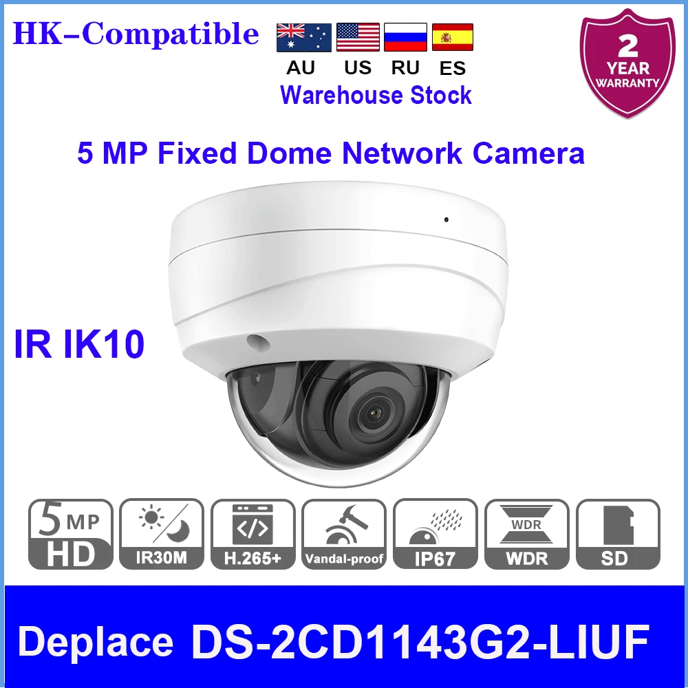 hikvision compativel 5mp ir camera ip substituir ds2cd1343g2 liuf ir30m ik10 microfone embutido camera de rede dome fixa 01