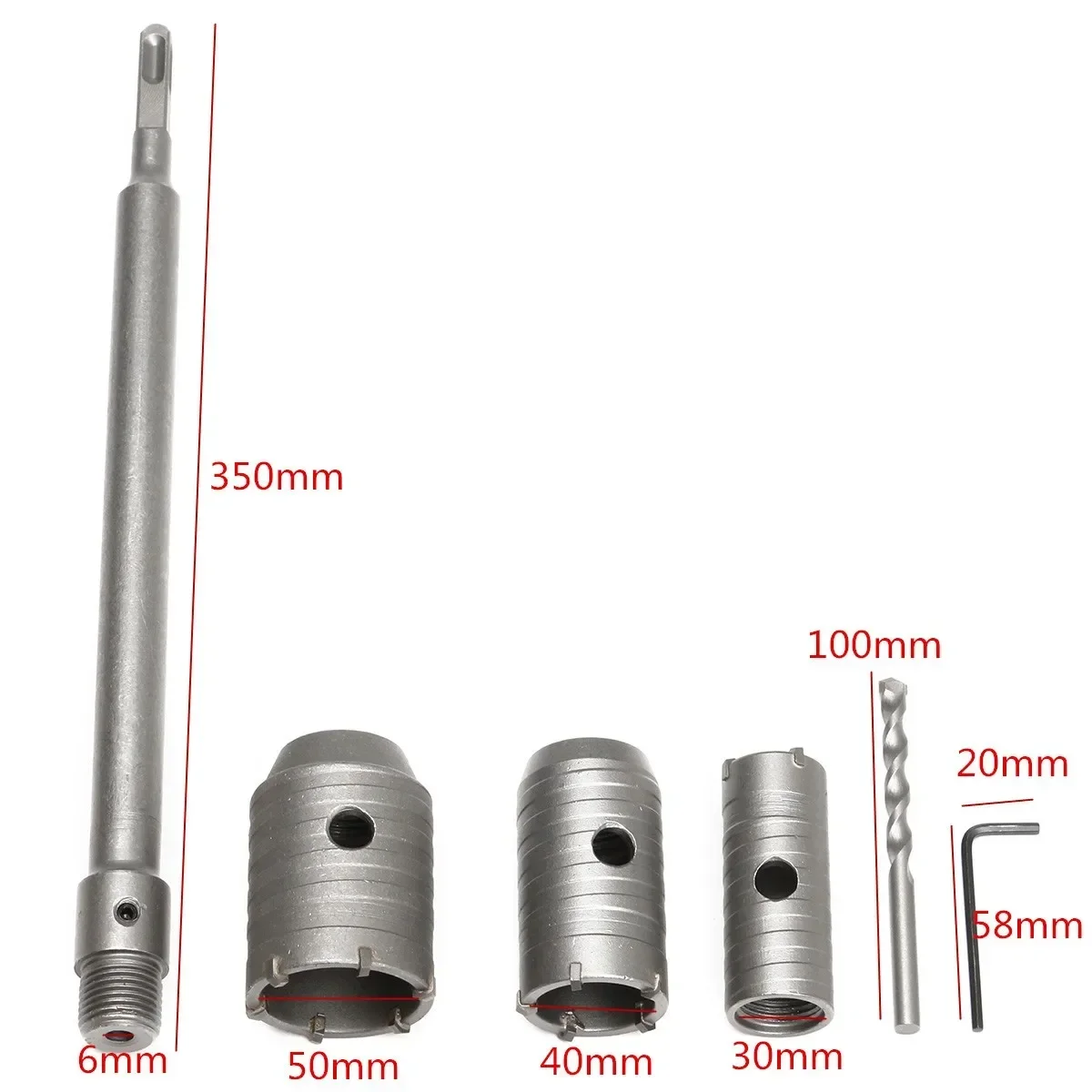 

30/40/50mm 3Pcs SDS Plus Shank Hole Saw Cutter Concrete Cement Stone Wall Drill Bit with Wrench Metal Carbide Tip Hole Saw