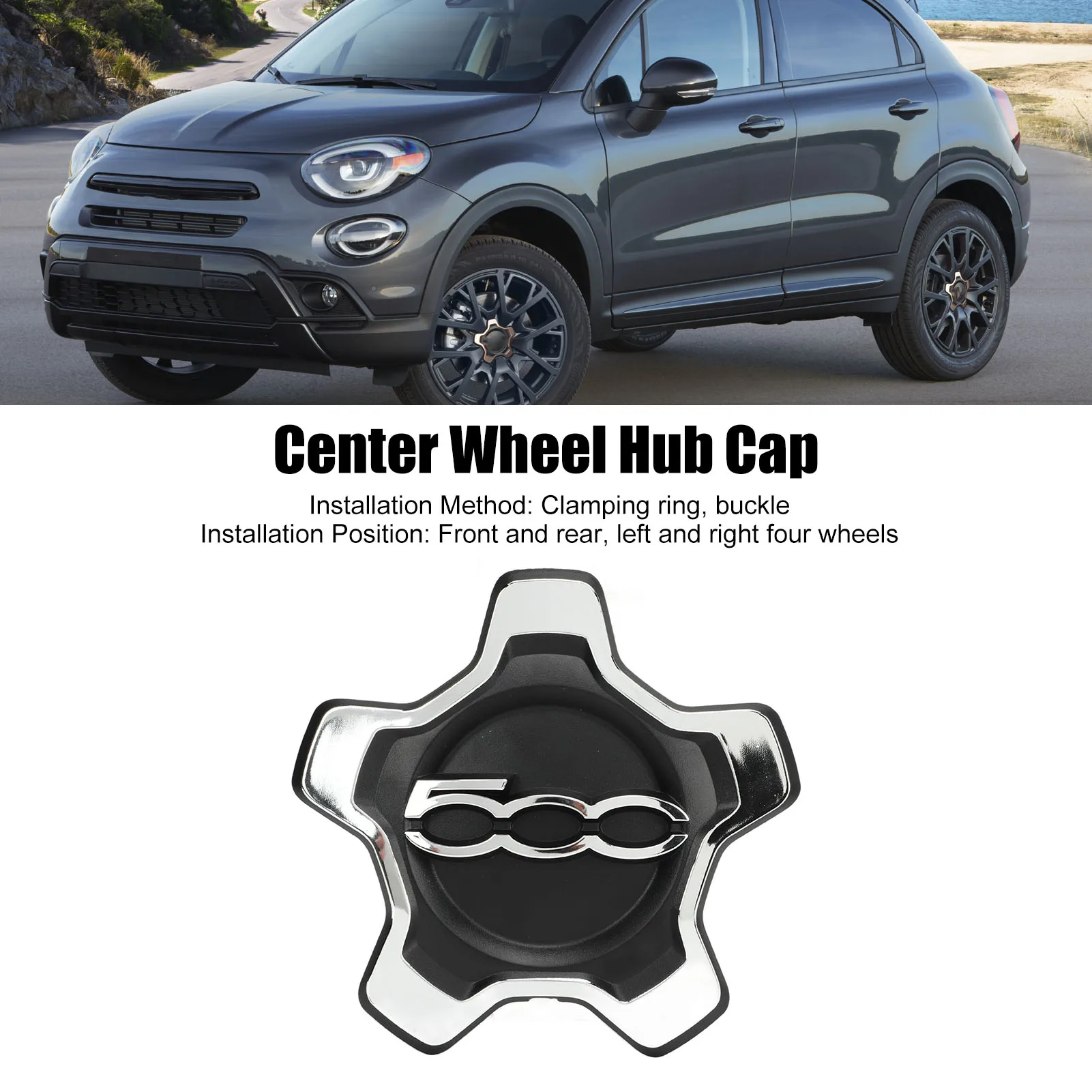 Center Wheel Hub Cap 735668196 Strong Sealing Rust Proof Replacement For Fiat 500X 334 2014 to 2023