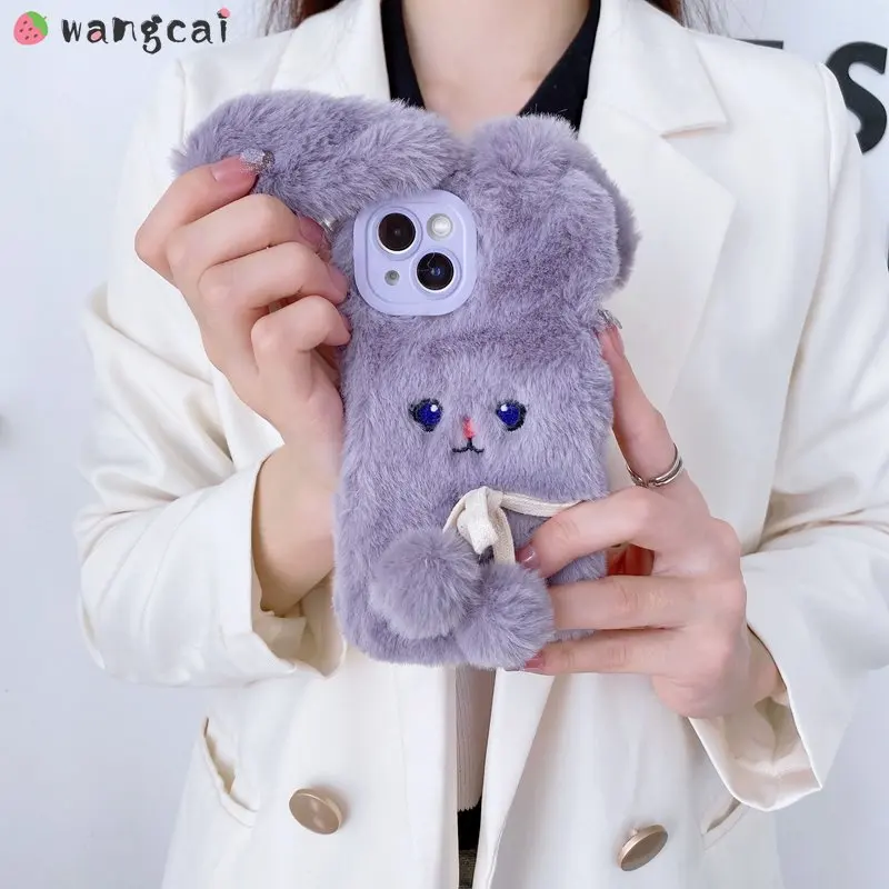 lovely Plush Fur Rabbit Case For Samsung Galaxy A04 A14 A54 A73 A53 A33 A23 A13 A03 Core A03S A60 Warm Phone Cute Fluffy Case