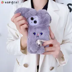 lovely Plush Fur Rabbit Case For Samsung Galaxy A04 A14 A54 A73 A53 A33 A23 A13 A03 Core A03S A60 Warm Phone Cute Fluffy Case