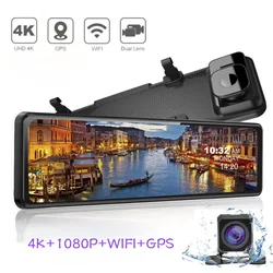 11.26-Inch Wifi And GPS Mirror 4K Front Camera, Front And Rear Dashcam, 1080P Rear Camera, Dashcam With WDR Camera, Night Vision