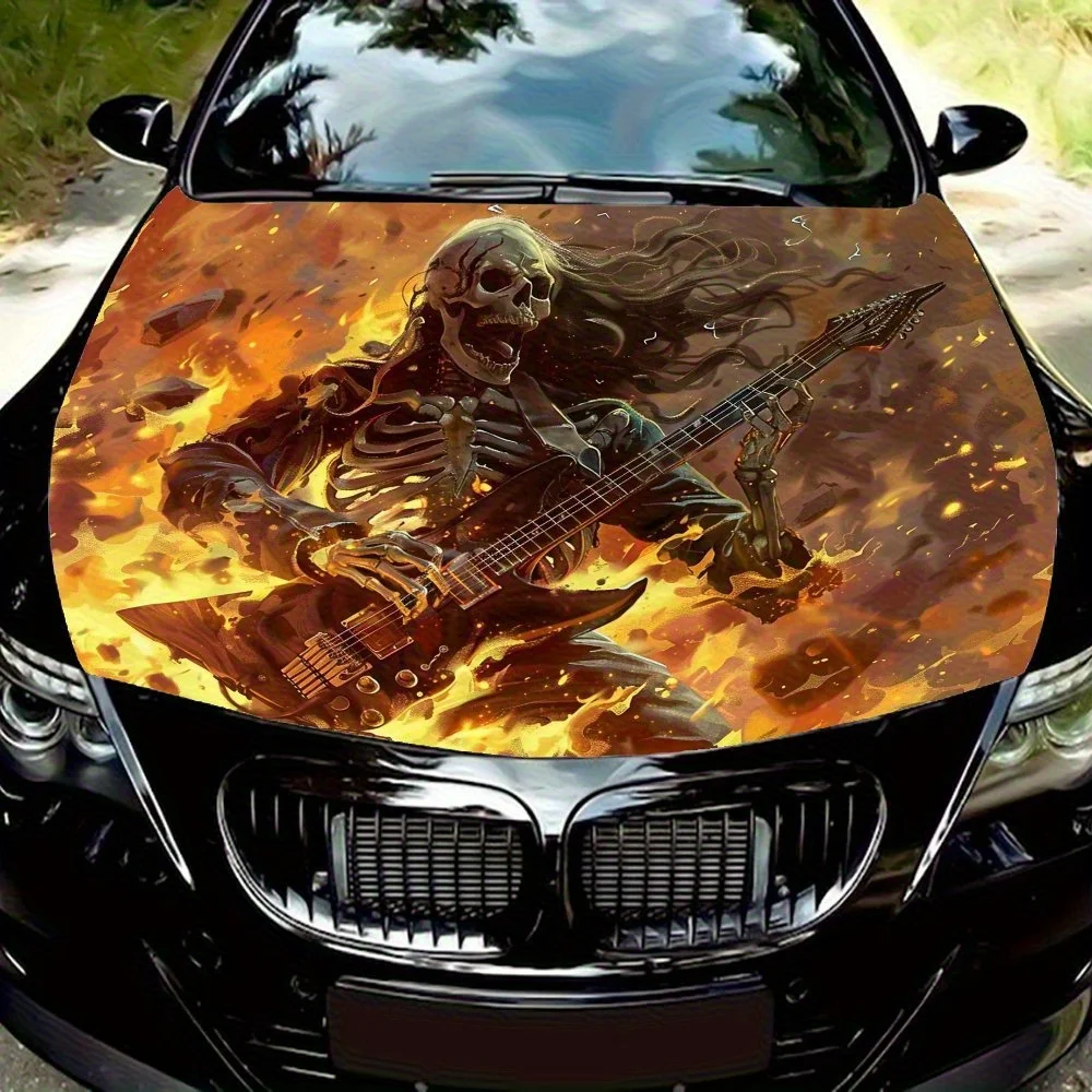 

Rock Flame Skull Car Hood Wrap Colorful Vinyl Sticker For Trucks, Decorative Bonnet Graphics And Auto Accessories,Waterproof And