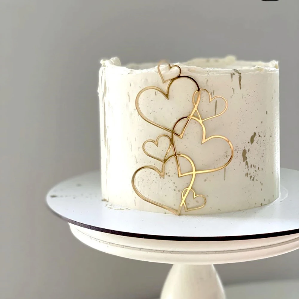 Wedding Cake Topper Gold Silver Love Heart Cake Decoration Valentine\'s Day Gift Dessert Decoration Acrylic Cupcake Toppers