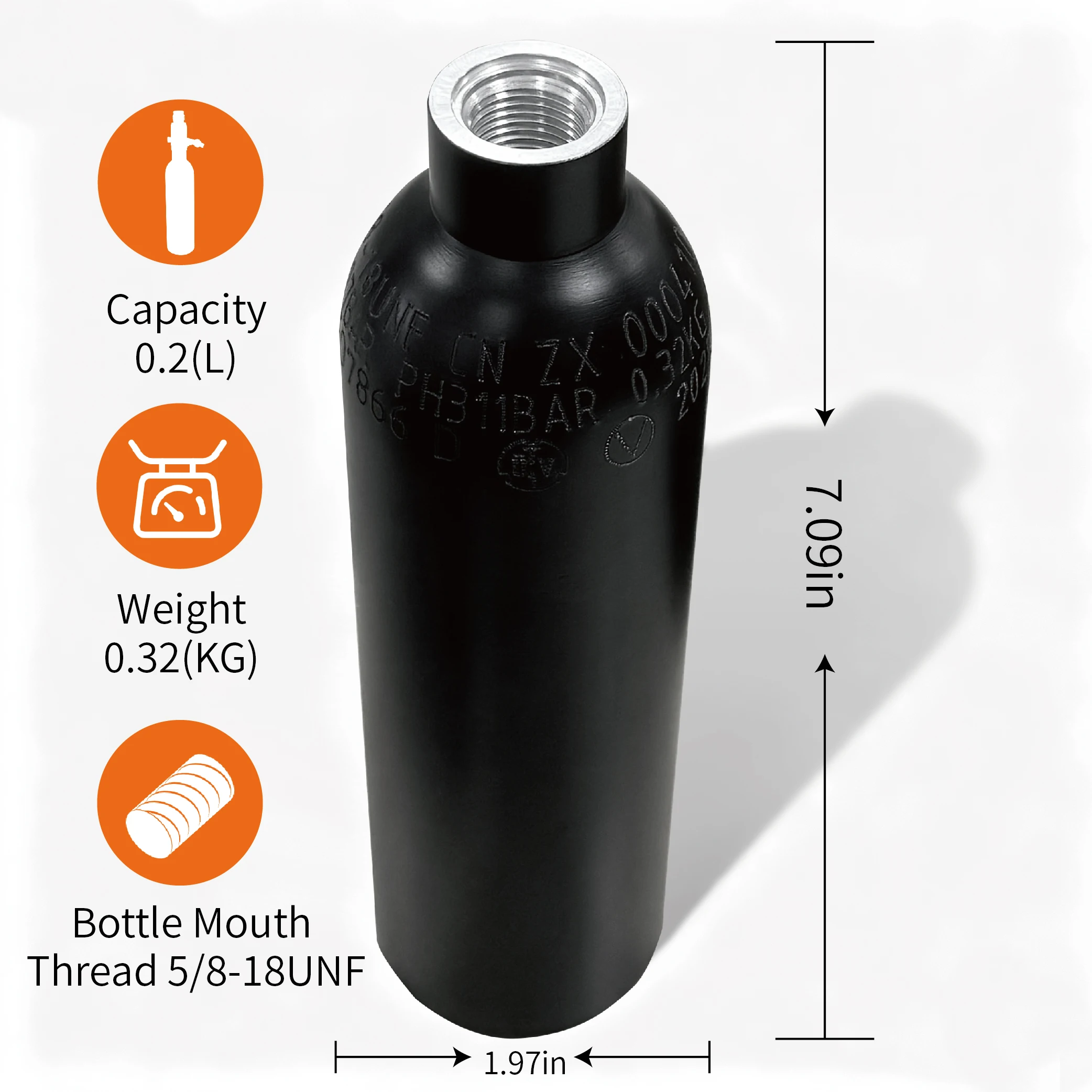 0.2L aluminum bottle Soda Drink Gas Filling Bottle High Pressure Air Cylinder Aquarium Plant CO2 Tank Dive Oxygen Tank