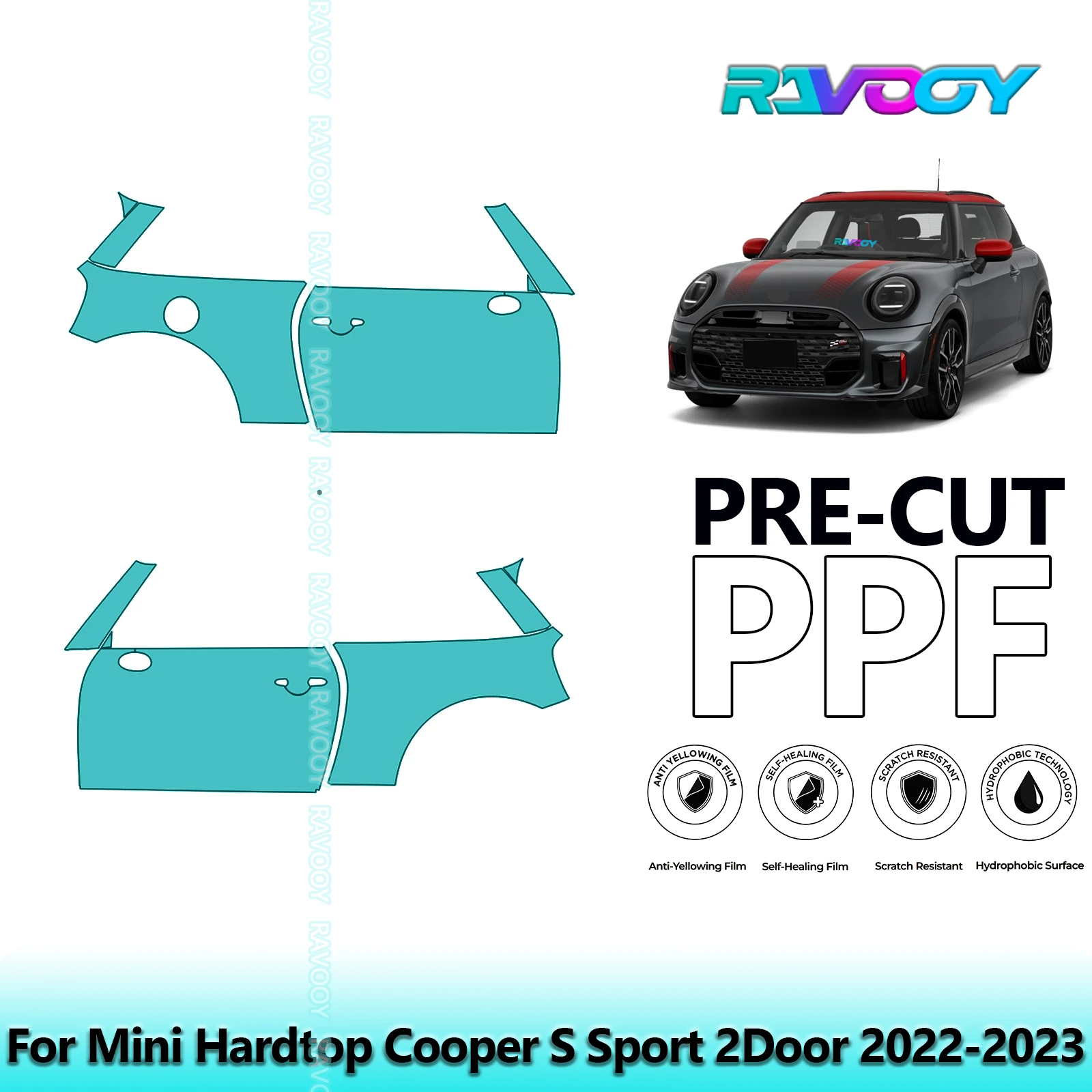 

For Mini Hardtop Cooper S Sport 2Door 2022-2023 8.5mil Pre-Cut PPF Door & A/B Pillar Kit TPU Paint Protection Film Set