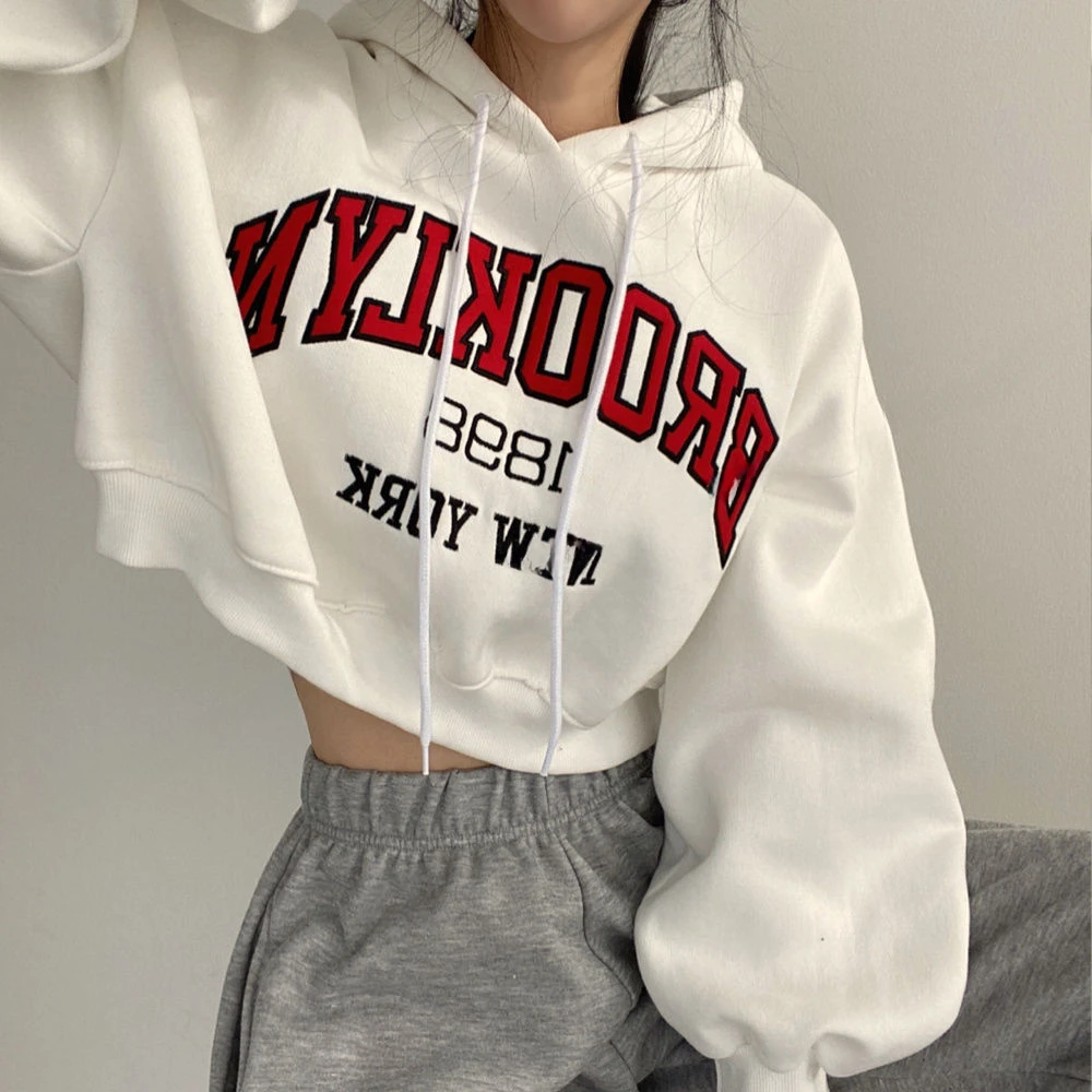 Hoodies Women American Style Cropped Baggy Chic Vintage Student Couple Streetwear Harajuku Y2k Letter Classic Design Personality