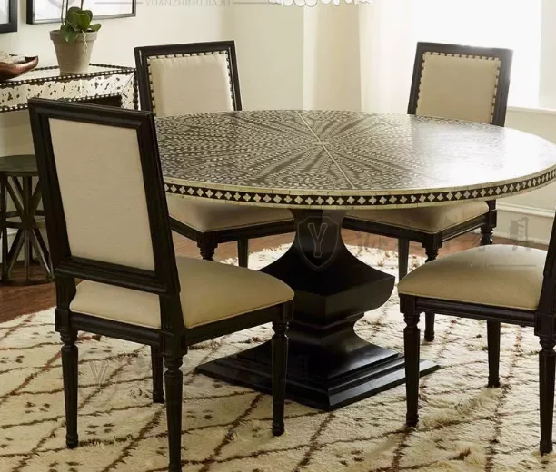

American retro solid wood painting dining table can be customized