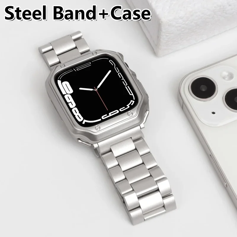 TPU-Schutzhülle + Metallarmband für Apple Watch Ultra Band 49 mm 45 44 42 41 40 38 mm Edelstahlarmband iWatch SE 9 8 7 6 5