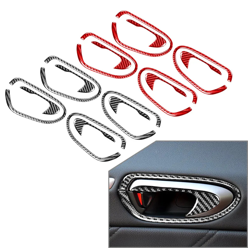 

8Pcs Black/Red Carbon Fiber Car Interior Door Handle Bowl Trim Decoration For Honda Civic 8th Gen 2006 2007 2008 2009 2010 2011