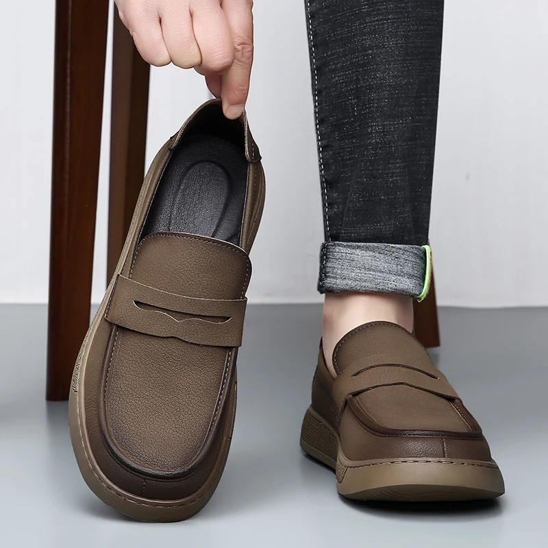 

DIMANYU Men's Casual Genuine Leather Shoes 2026 New Slip-on Thick-soled Lazy Loafers Men's Retro Moccasins